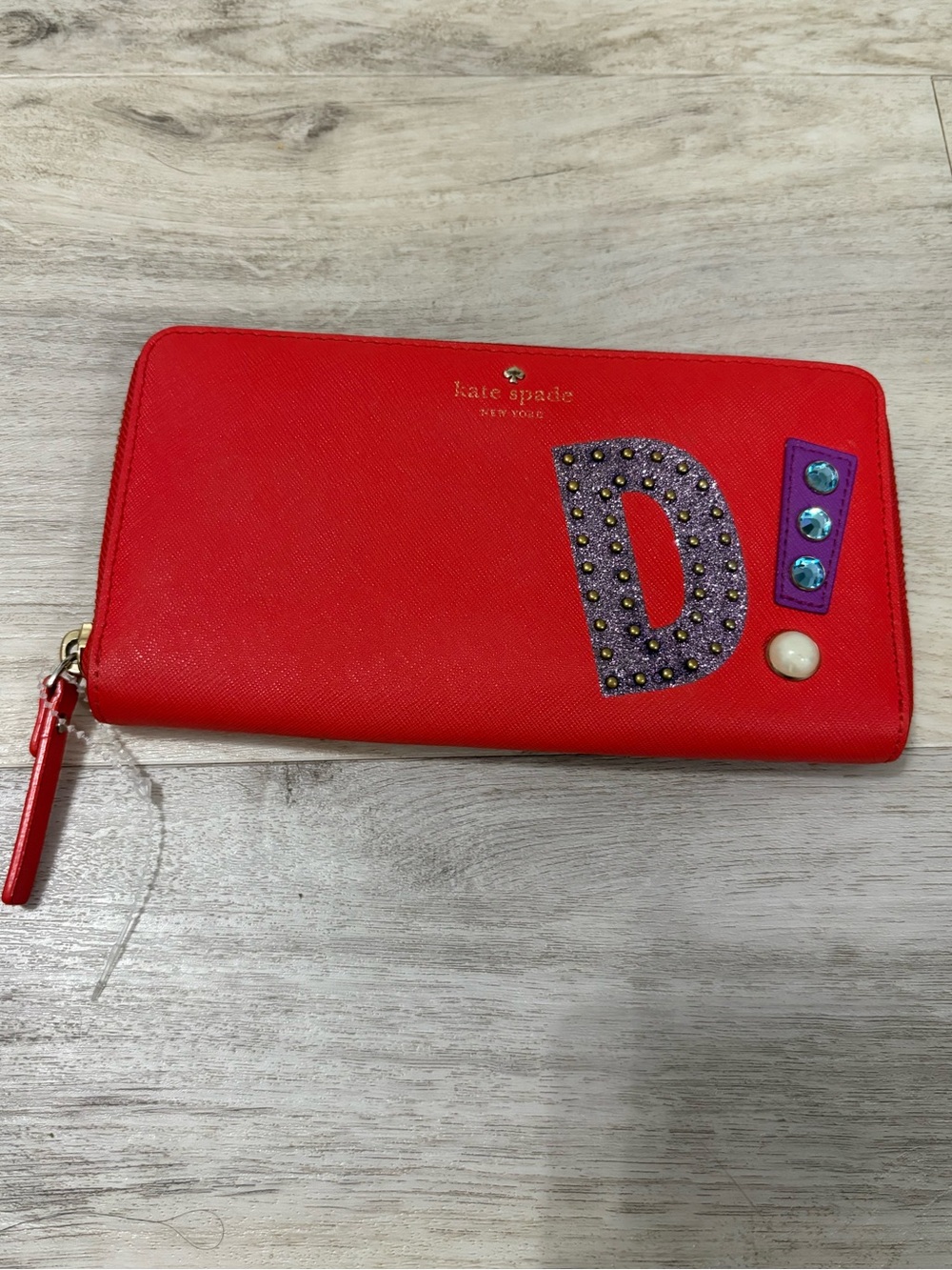 Red Kate Spade New York Hartley Lane Lacey Wallet Initial “D” NWOT